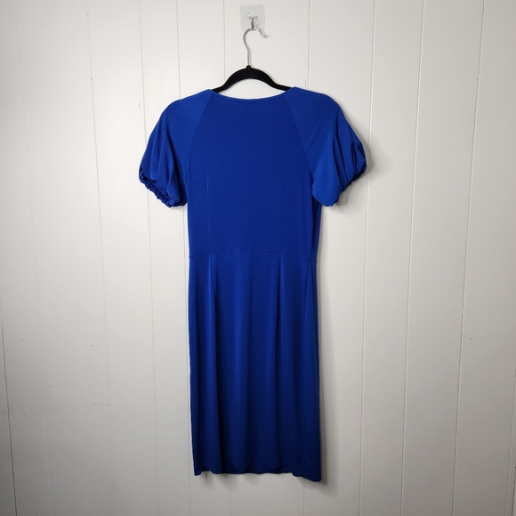Calvin Klein Blue Short Sleeve Knee Length Dress Stretchy Wrap V-Neck Office - Picture 2 of 10